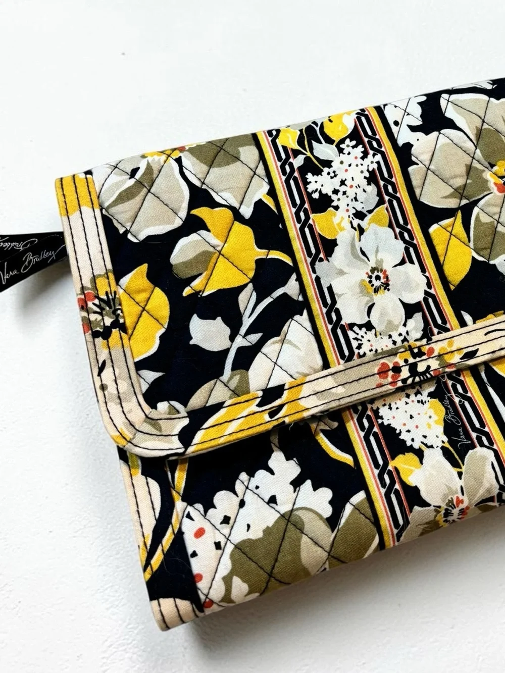 Vera Bradley Dogwood Retired Jewelry Folio Travel Organizer Case Yellow Black